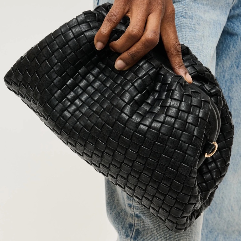 Urban Expressions Black Woven Gathered Clutch with Gold Accent
